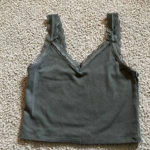 American Eagle olive lace ribbed cropped cami, size Small